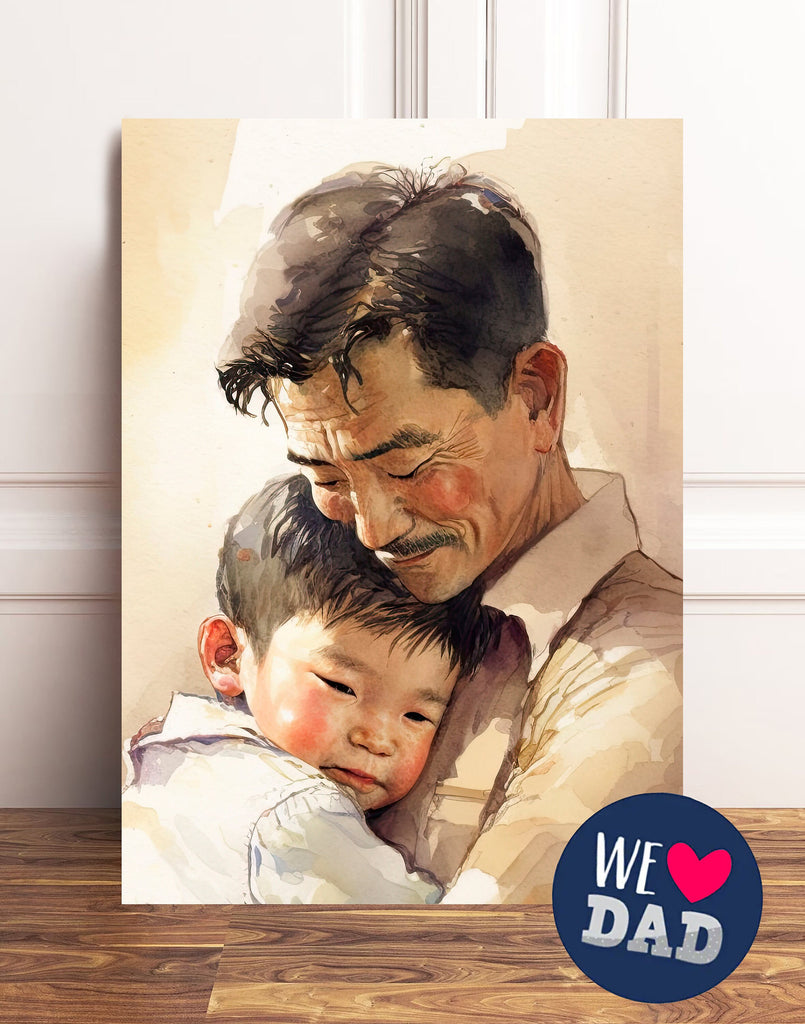 Asian American Fathers Day Card Watercolor Dad Gift For Him Daddy Father's Day Gift Greeting Card - 5x7 inches in Packs of 1, 10, 30, & 50