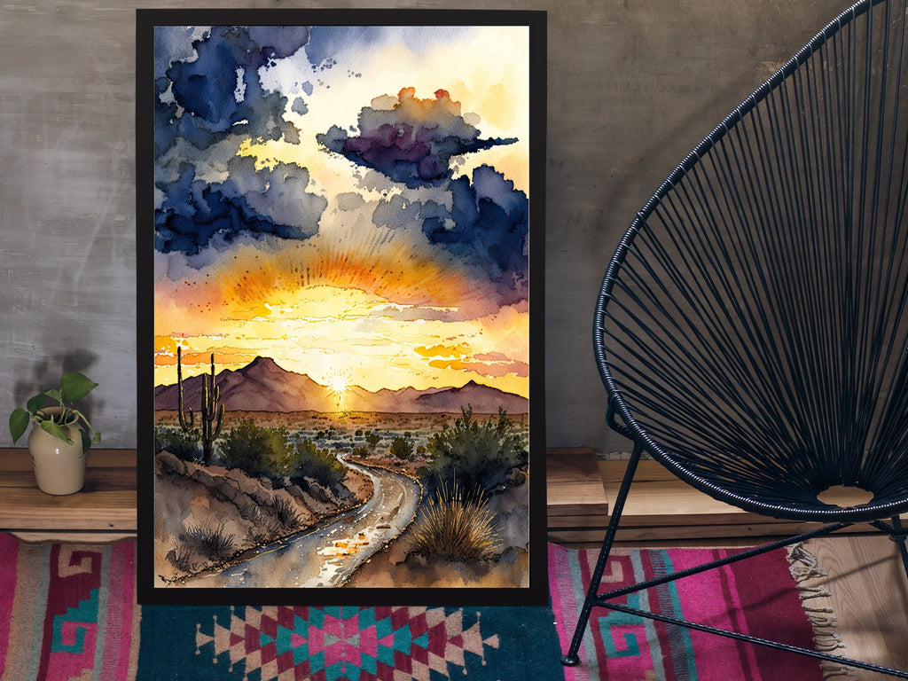 Desert Sunset Print Colorful Watercolor Wall Art Southwest Landscape Gift Saguaro Cactus Beautiful Nature Home Decor