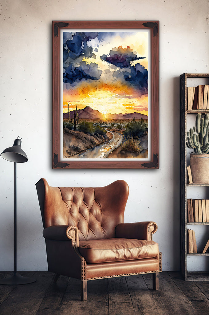 Desert Sunset Print Colorful Watercolor Wall Art Southwest Landscape Gift Saguaro Cactus Beautiful Nature Home Decor