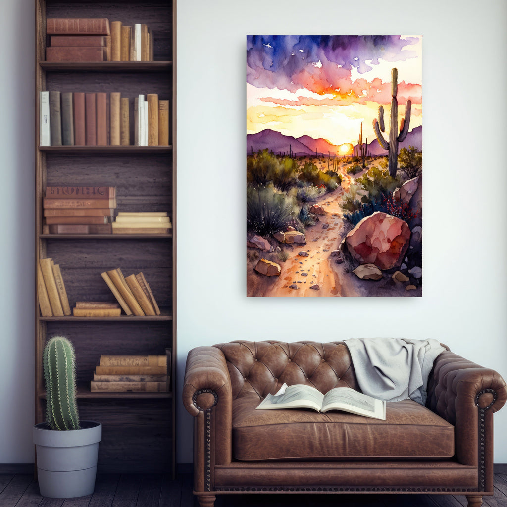 Desert Sunset Print Colorful Watercolor Wall Art Southwest Landscape Gift Saguaro Cactus Beautiful Nature Home Decor