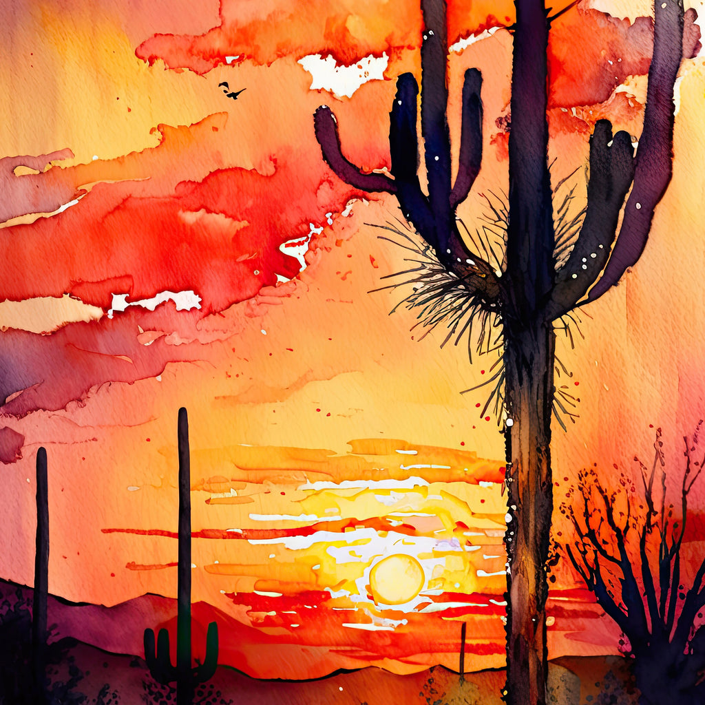 Desert Sunset Print Colorful Watercolor Wall Art Southwest Landscape Gift Saguaro Cactus Beautiful Nature Home Decor