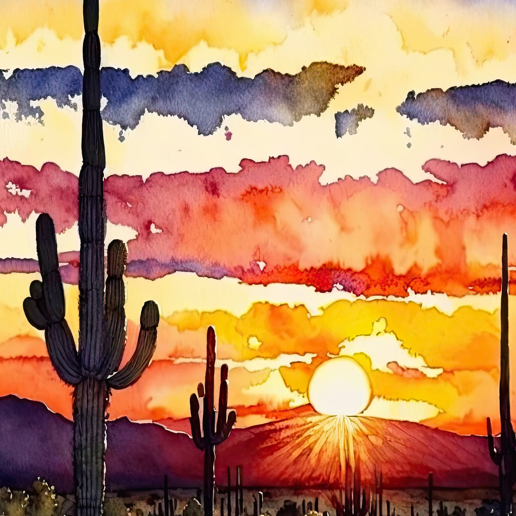 Desert Sunset Print Colorful Watercolor Wall Art Southwest Landscape Gift Saguaro Cactus Beautiful Nature Home Decor