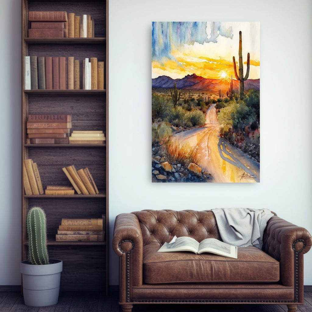 Desert Sunset Print Colorful Watercolor Wall Art Southwest Landscape Gift Saguaro Cactus Beautiful Nature Home Decor