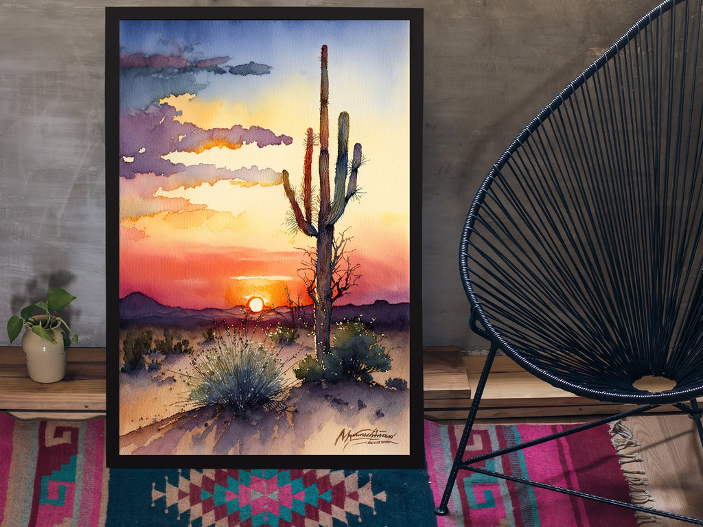 Desert Sunset Print Colorful Watercolor Wall Art Southwest Landscape Gift Saguaro Cactus Beautiful Nature Home Decor