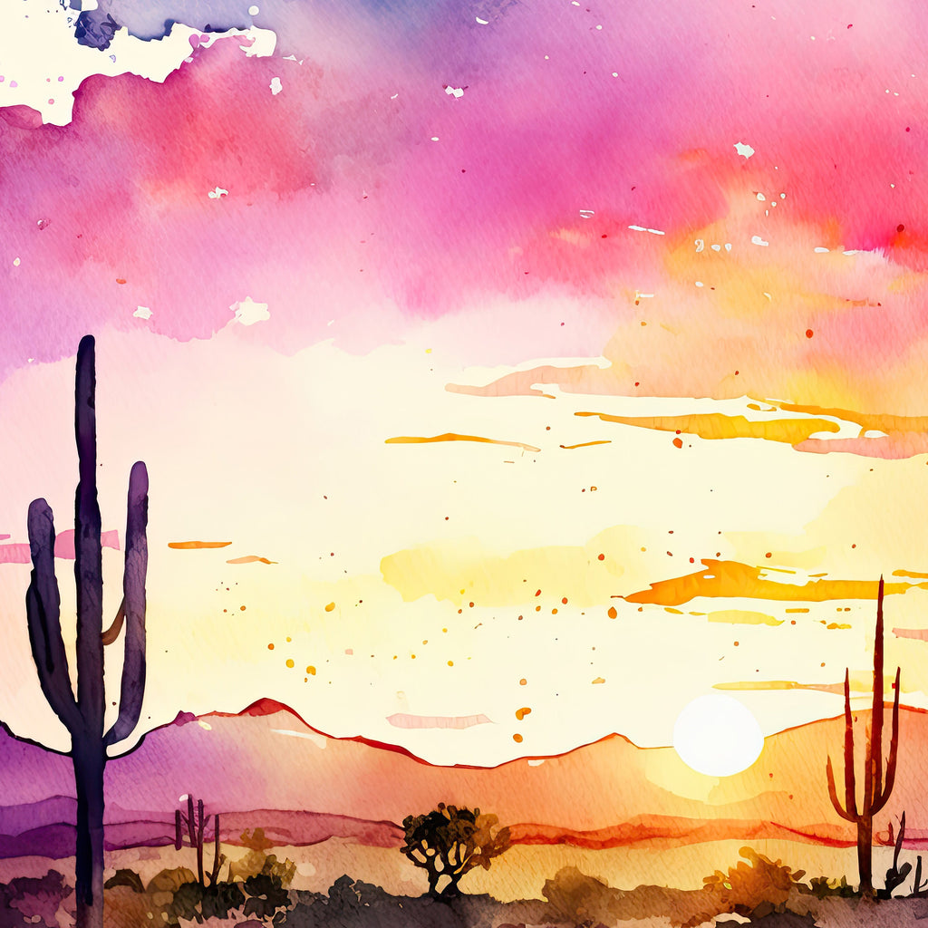 Desert Sunset Print Colorful Watercolor Wall Art Southwest Landscape Gift Saguaro Cactus Beautiful Nature Home Decor