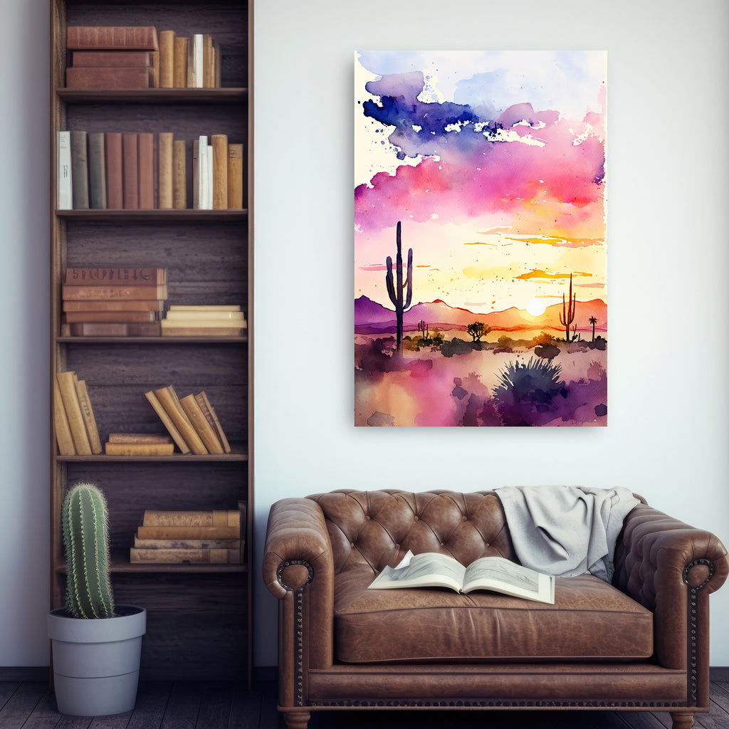 Desert Sunset Print Colorful Watercolor Wall Art Southwest Landscape Gift Saguaro Cactus Beautiful Nature Home Decor