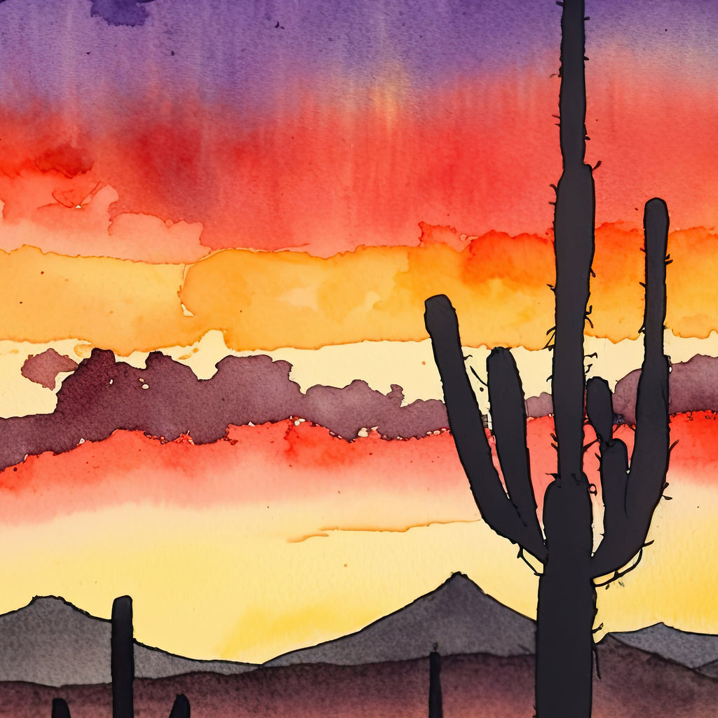 Desert Sunset Print Colorful Watercolor Wall Art Southwest Landscape Gift Saguaro Cactus Beautiful Nature Home Decor