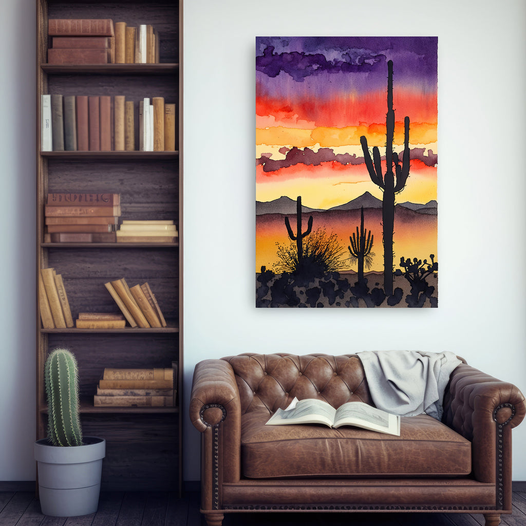 Desert Sunset Print Colorful Watercolor Wall Art Southwest Landscape Gift Saguaro Cactus Beautiful Nature Home Decor