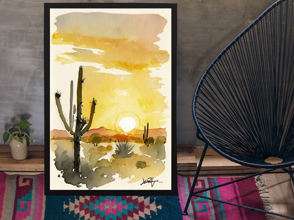 Desert Sunset Print Colorful Watercolor Wall Art Southwest Landscape Gift Saguaro Cactus Beautiful Nature Home Decor