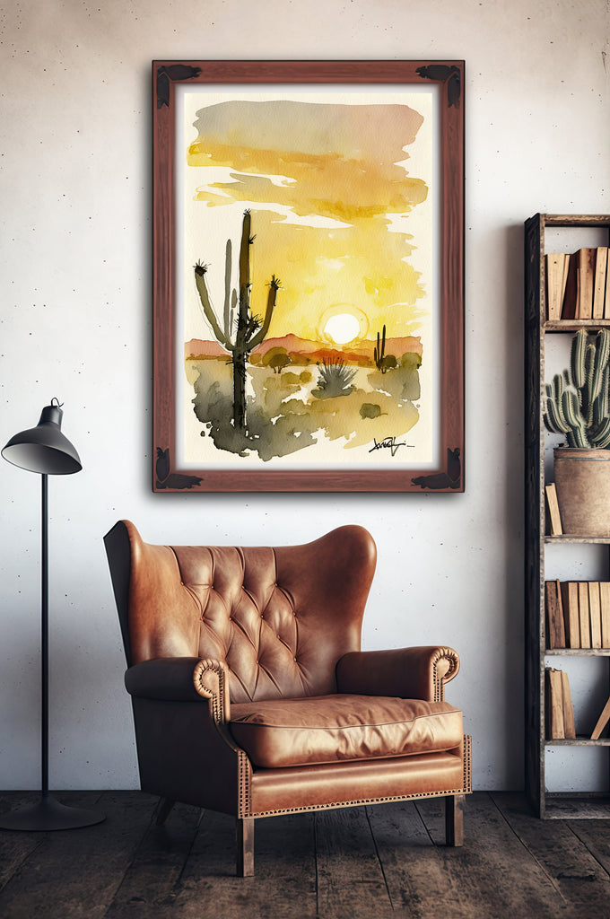 Desert Sunset Print Colorful Watercolor Wall Art Southwest Landscape Gift Saguaro Cactus Beautiful Nature Home Decor