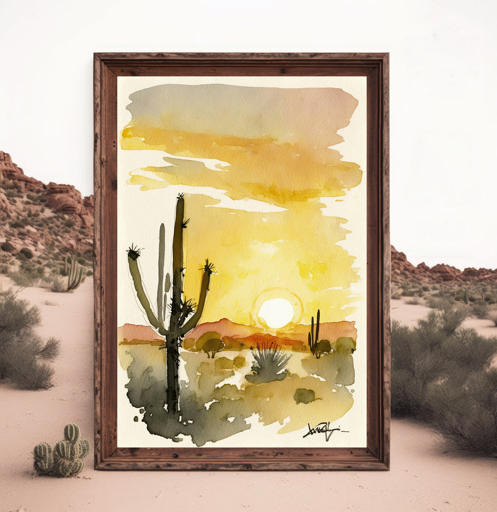 Desert Sunset Print Colorful Watercolor Wall Art Southwest Landscape Gift Saguaro Cactus Beautiful Nature Home Decor