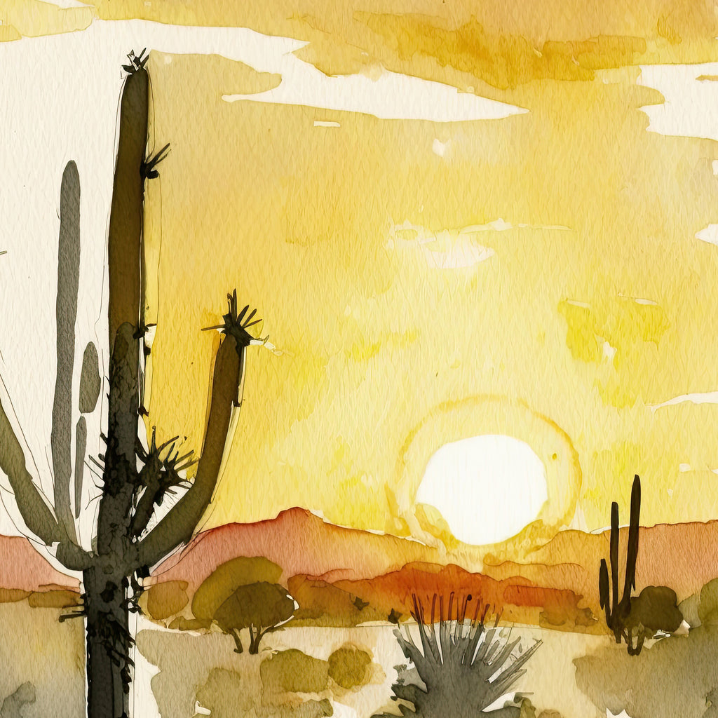 Desert Sunset Print Colorful Watercolor Wall Art Southwest Landscape Gift Saguaro Cactus Beautiful Nature Home Decor