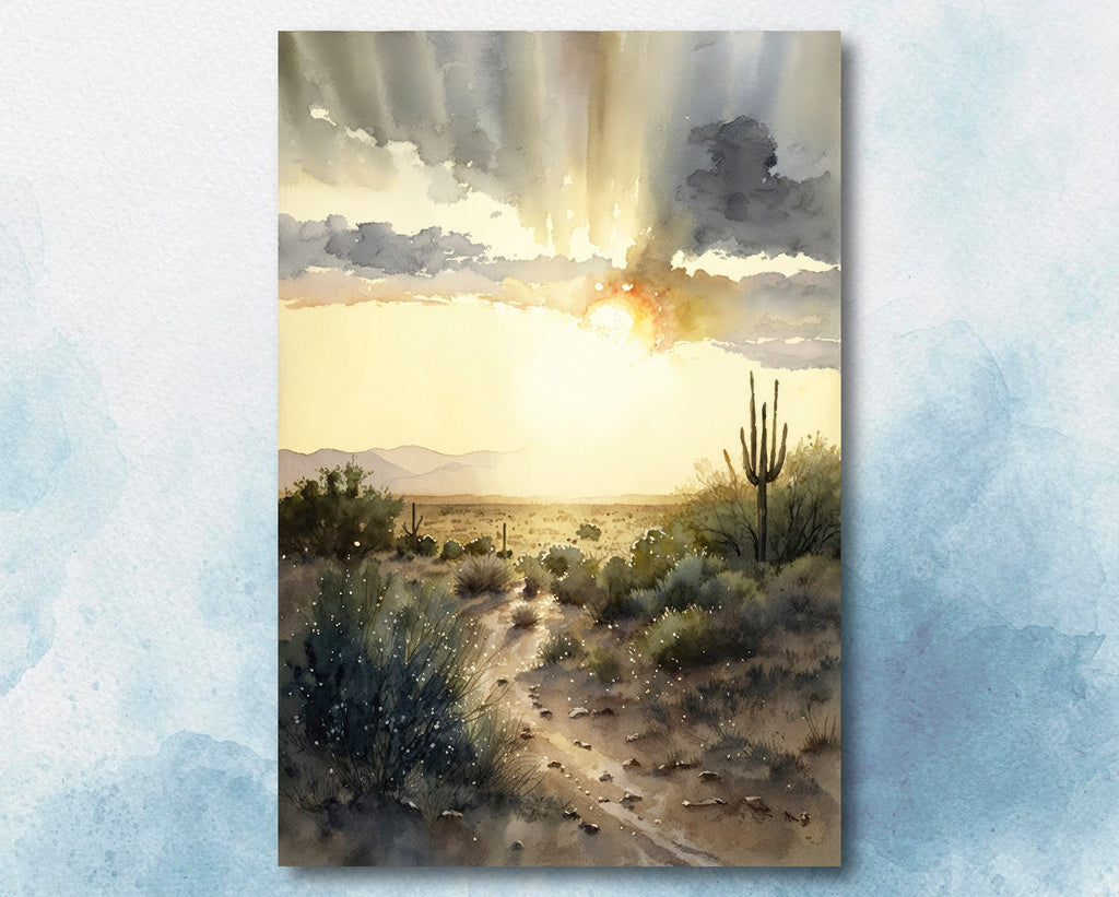 Desert Sunset Print Colorful Watercolor Wall Art Southwest Landscape Gift Saguaro Cactus Beautiful Nature Home Decor