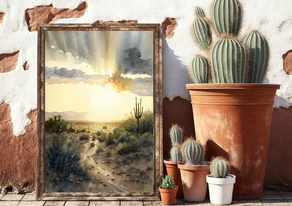 Desert Sunset Print Colorful Watercolor Wall Art Southwest Landscape Gift Saguaro Cactus Beautiful Nature Home Decor