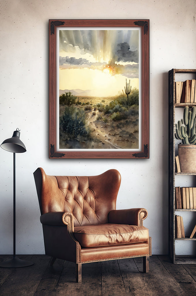 Desert Sunset Print Colorful Watercolor Wall Art Southwest Landscape Gift Saguaro Cactus Beautiful Nature Home Decor