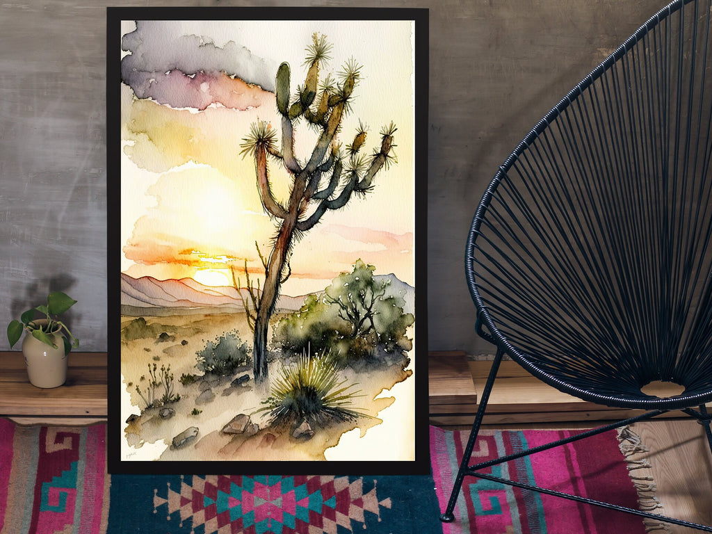 Desert Sunset Print Colorful Watercolor Wall Art Southwest Landscape Gift Saguaro Cactus Beautiful Nature Home Decor