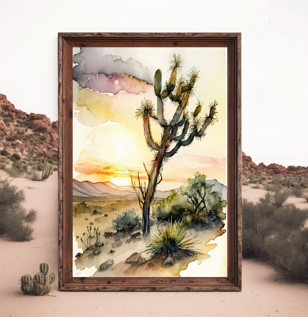 Desert Sunset Print Colorful Watercolor Wall Art Southwest Landscape Gift Saguaro Cactus Beautiful Nature Home Decor