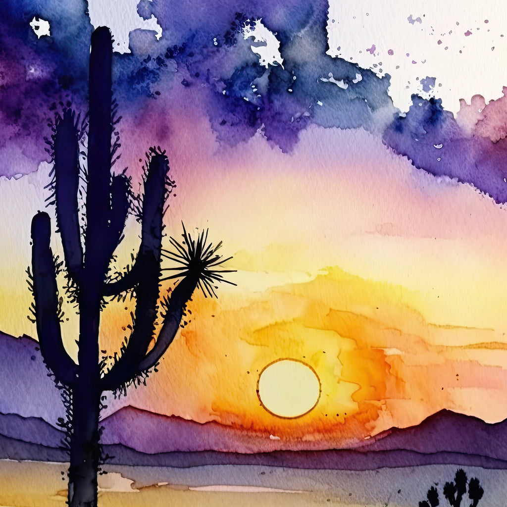 Desert Sunset Print Colorful Watercolor Wall Art Southwest Landscape Gift Saguaro Cactus Beautiful Nature Home Decor