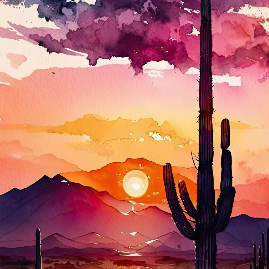 Desert Sunset Print Colorful Watercolor Wall Art Southwest Landscape Gift Saguaro Cactus Beautiful Nature Home Decor