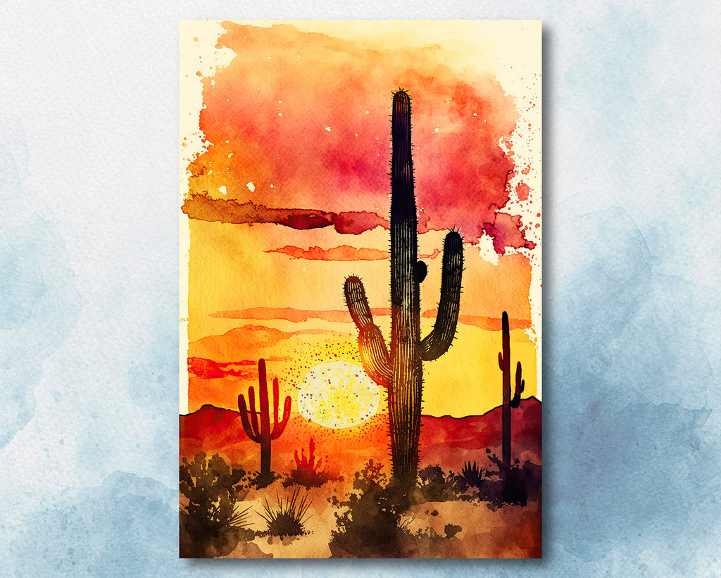 Desert Sunset Print Colorful Watercolor Wall Art Southwest Landscape Gift Saguaro Cactus Beautiful Nature Home Decor