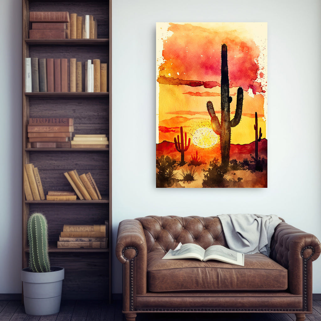 Desert Sunset Print Colorful Watercolor Wall Art Southwest Landscape Gift Saguaro Cactus Beautiful Nature Home Decor