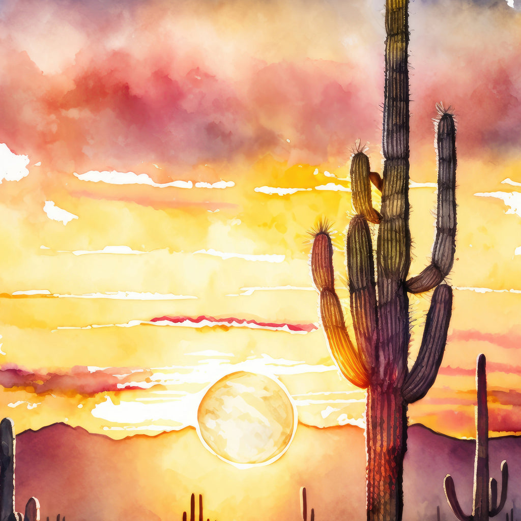 Desert Sunset Print Colorful Watercolor Wall Art Southwest Landscape Gift Saguaro Cactus Beautiful Nature Home Decor