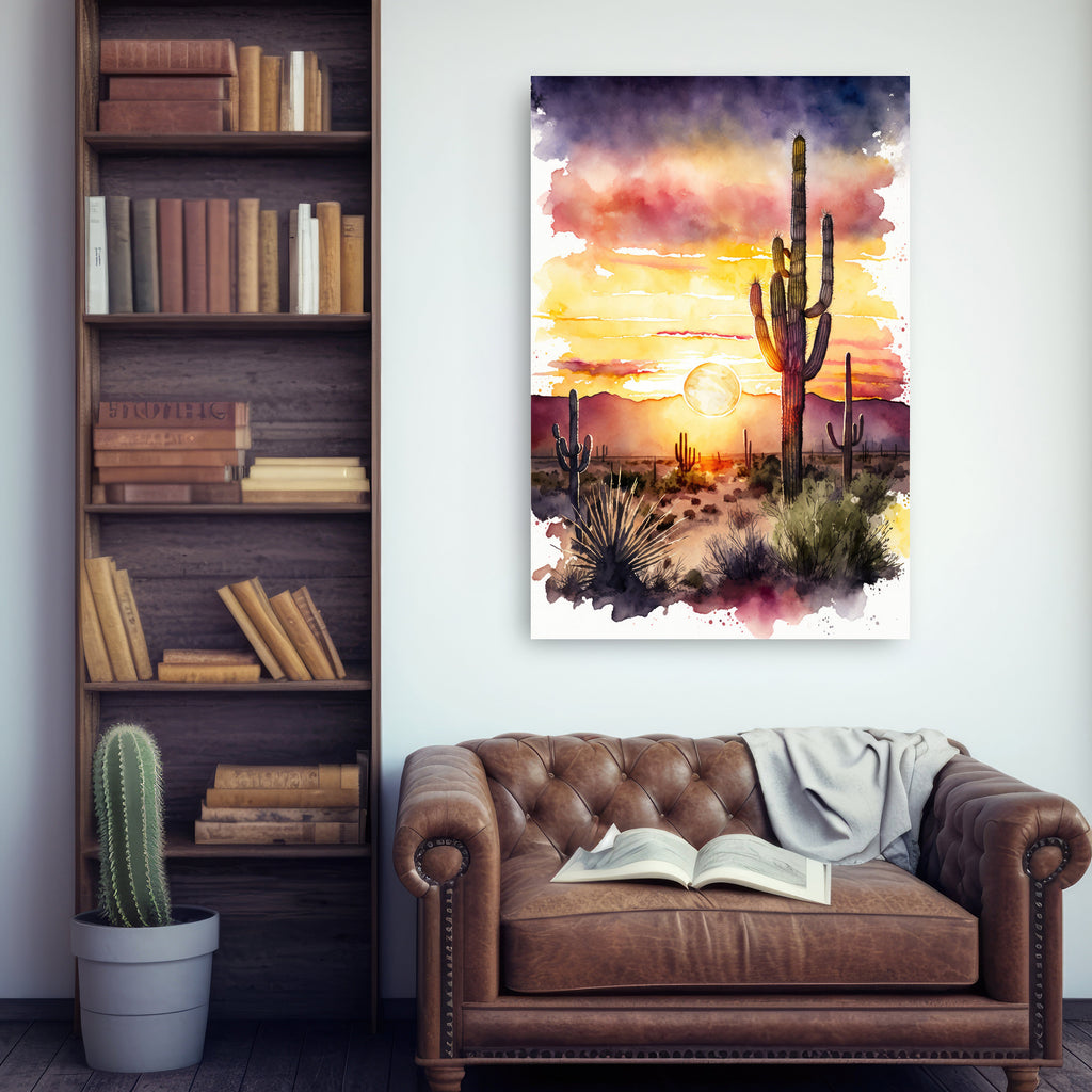 Desert Sunset Print Colorful Watercolor Wall Art Southwest Landscape Gift Saguaro Cactus Beautiful Nature Home Decor