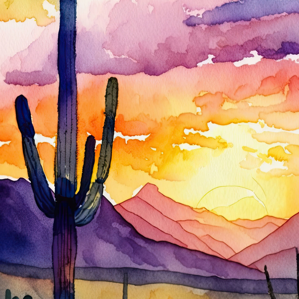 Desert Sunset Print Colorful Watercolor Wall Art Southwest Landscape Gift Saguaro Cactus Beautiful Nature Home Decor