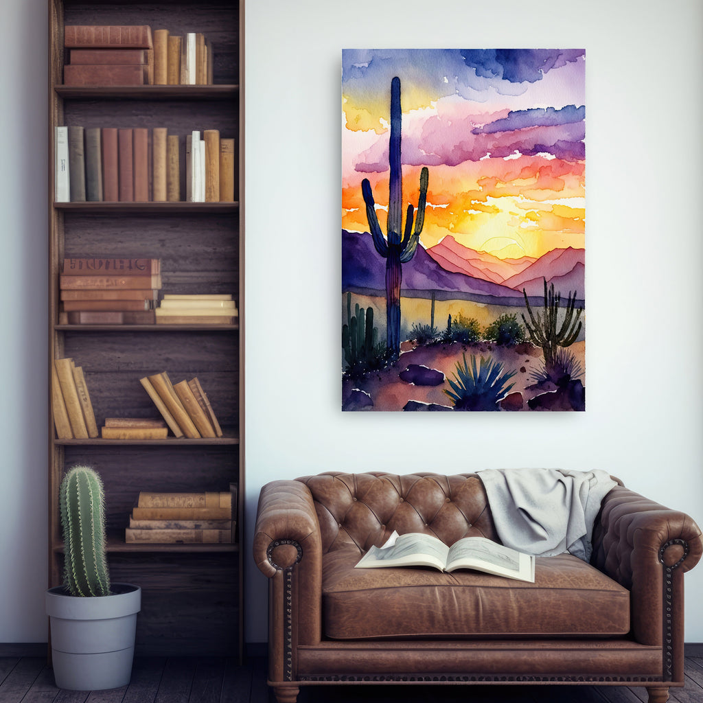 Desert Sunset Print Colorful Watercolor Wall Art Southwest Landscape Gift Saguaro Cactus Beautiful Nature Home Decor