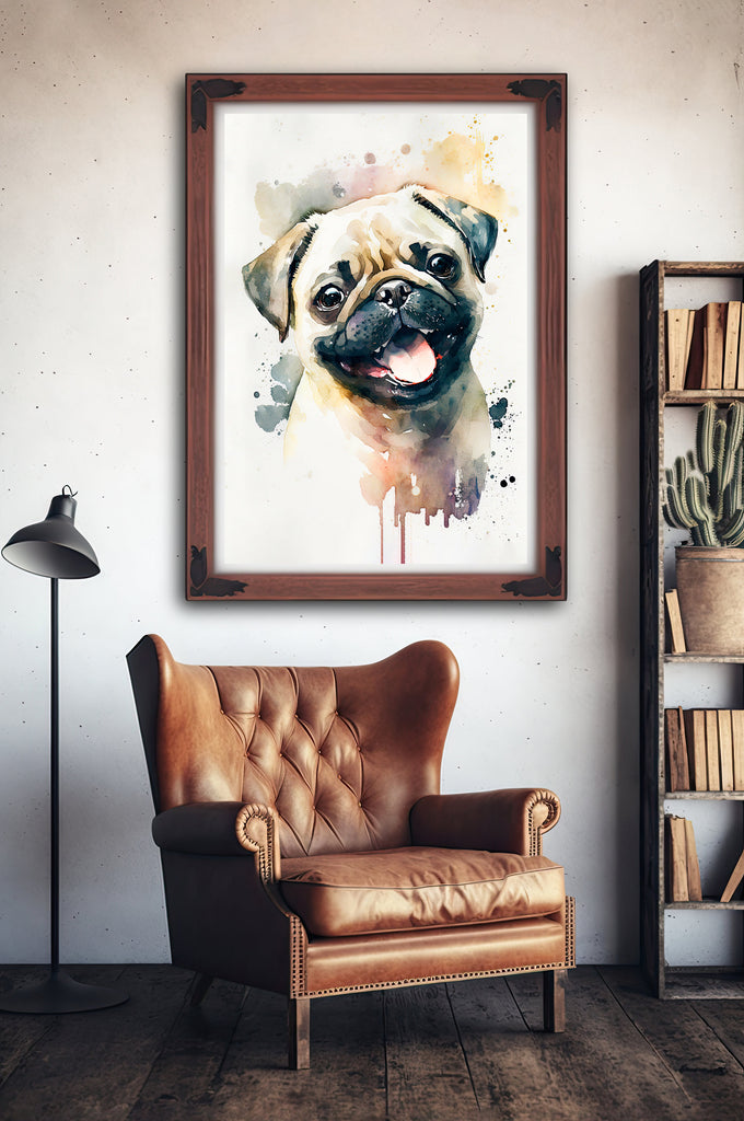 Pug Dog Watercolor Print Cute Pet Keepsake Wall Art Dog Lover Gift Adorable Canine Home Decor for Puppy Dog Lovers!