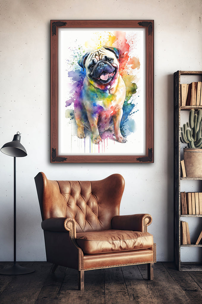 Pug Dog Watercolor Print Cute Pet Keepsake Wall Art Dog Lover Gift Adorable Canine Home Decor for Puppy Dog Lovers!