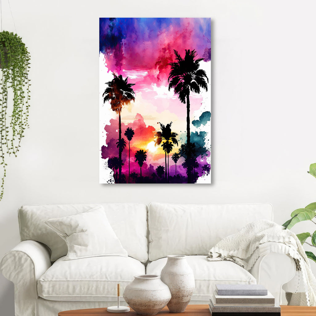 Palm Tree Sunset Art Print Watercolor Coastal Wall Art Nature Inspired Gift Tropical Beach House Home Decor