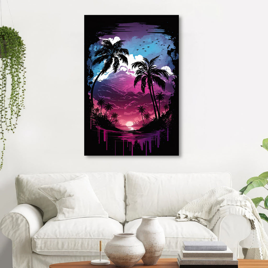 Palm Tree Sunset Art Print Watercolor Coastal Wall Art Nature Inspired Gift Tropical Beach House Home Decor