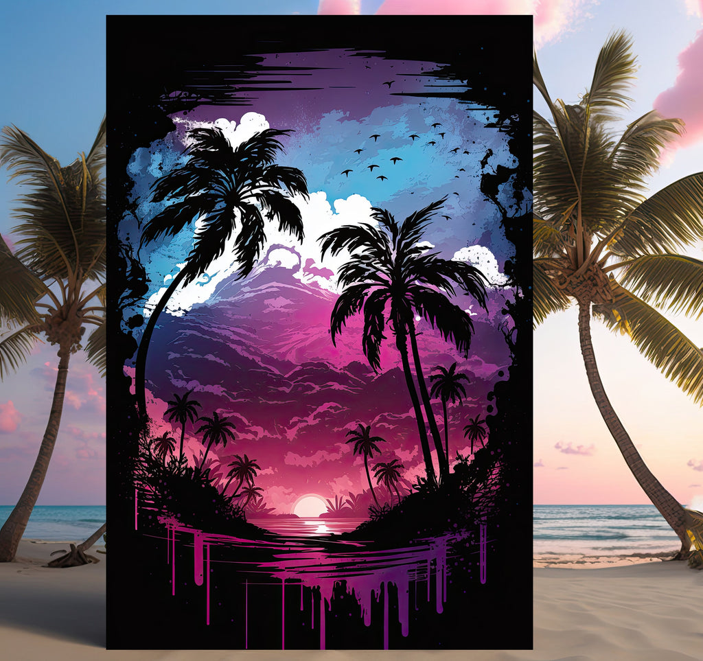 Palm Tree Sunset Art Print Watercolor Coastal Wall Art Nature Inspired Gift Tropical Beach House Home Decor