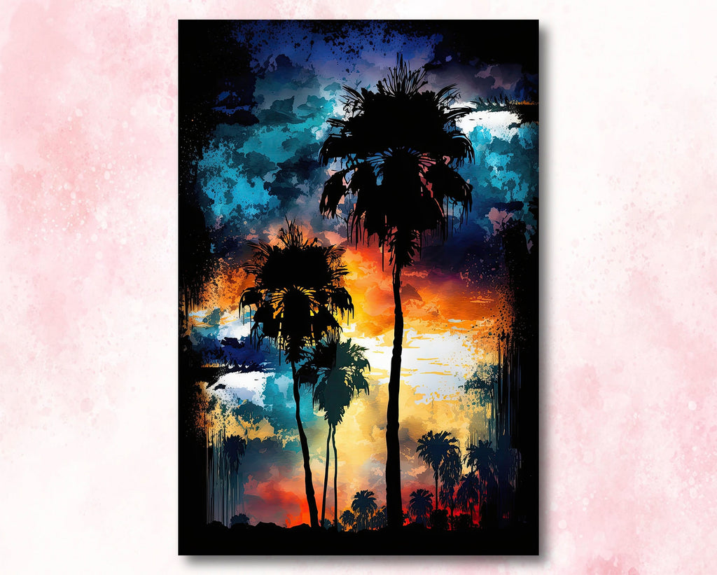 Palm Tree Sunset Art Print Watercolor Coastal Wall Art Nature Inspired Gift Tropical Beach House Home Decor