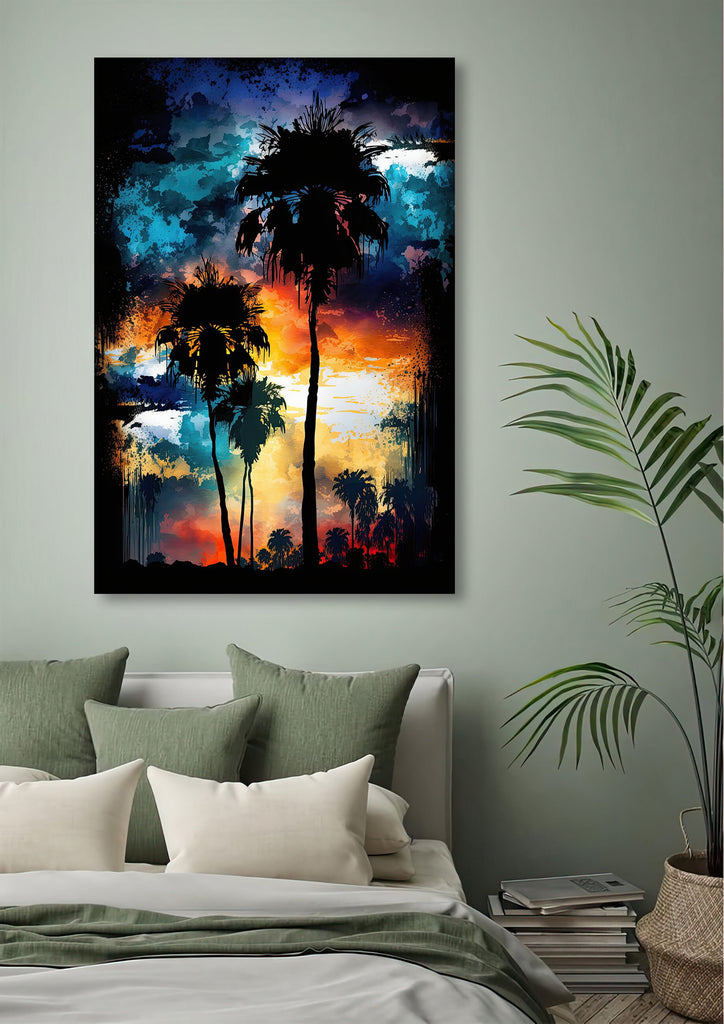 Palm Tree Sunset Art Print Watercolor Coastal Wall Art Nature Inspired Gift Tropical Beach House Home Decor