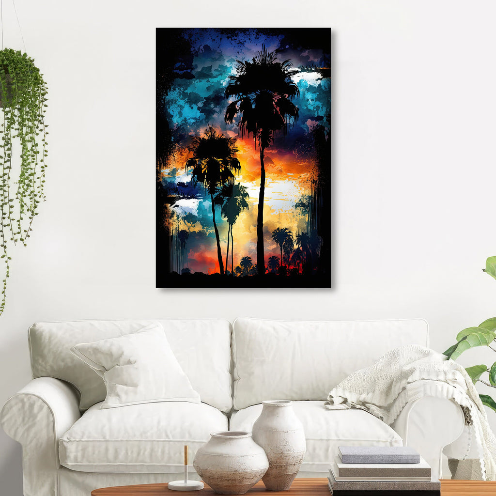 Palm Tree Sunset Art Print Watercolor Coastal Wall Art Nature Inspired Gift Tropical Beach House Home Decor