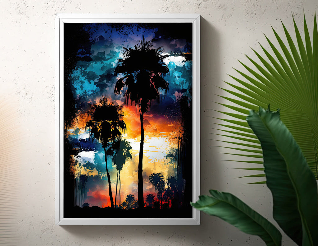 Palm Tree Sunset Art Print Watercolor Coastal Wall Art Nature Inspired Gift Tropical Beach House Home Decor