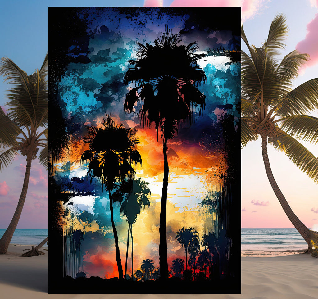 Palm Tree Sunset Art Print Watercolor Coastal Wall Art Nature Inspired Gift Tropical Beach House Home Decor