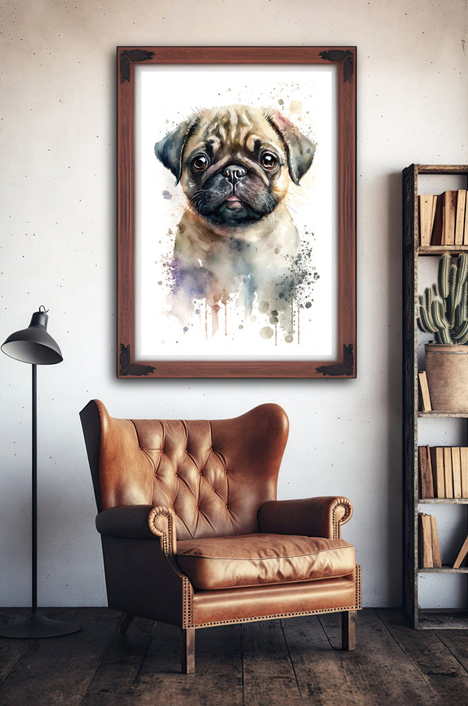 Pug Dog Watercolor Print Cute Pet Keepsake Wall Art Dog Lover Gift Adorable Canine Home Decor for Puppy Dog Lovers!