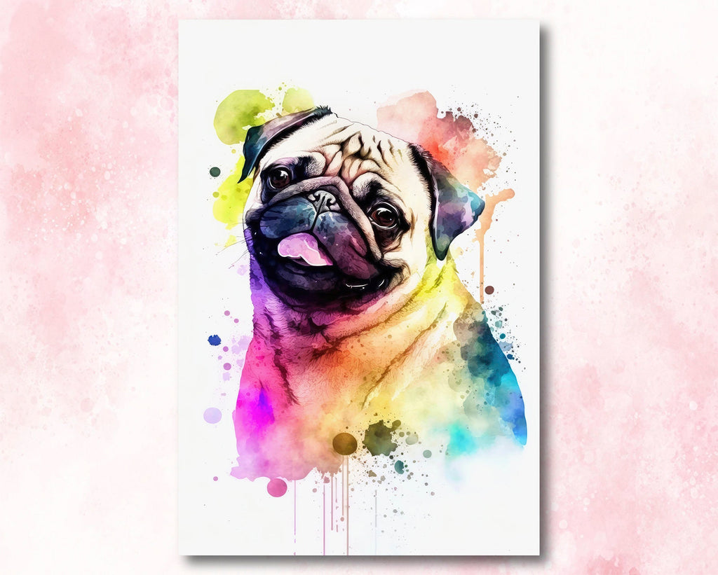 Pug Dog Watercolor Print Cute Pet Keepsake Wall Art Dog Lover Gift Adorable Canine Home Decor for Puppy Dog Lovers!