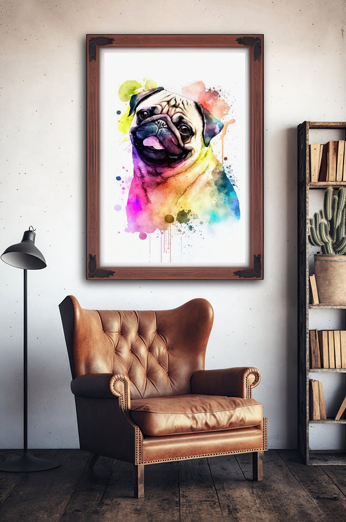 Pug Dog Watercolor Print Cute Pet Keepsake Wall Art Dog Lover Gift Adorable Canine Home Decor for Puppy Dog Lovers!