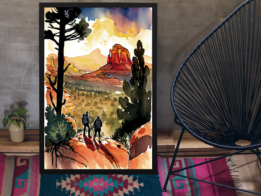 Watercolor Sedona Arizona Sunset Art Print Southwest Wall Art Landscape Gift Desert Home Western Decor