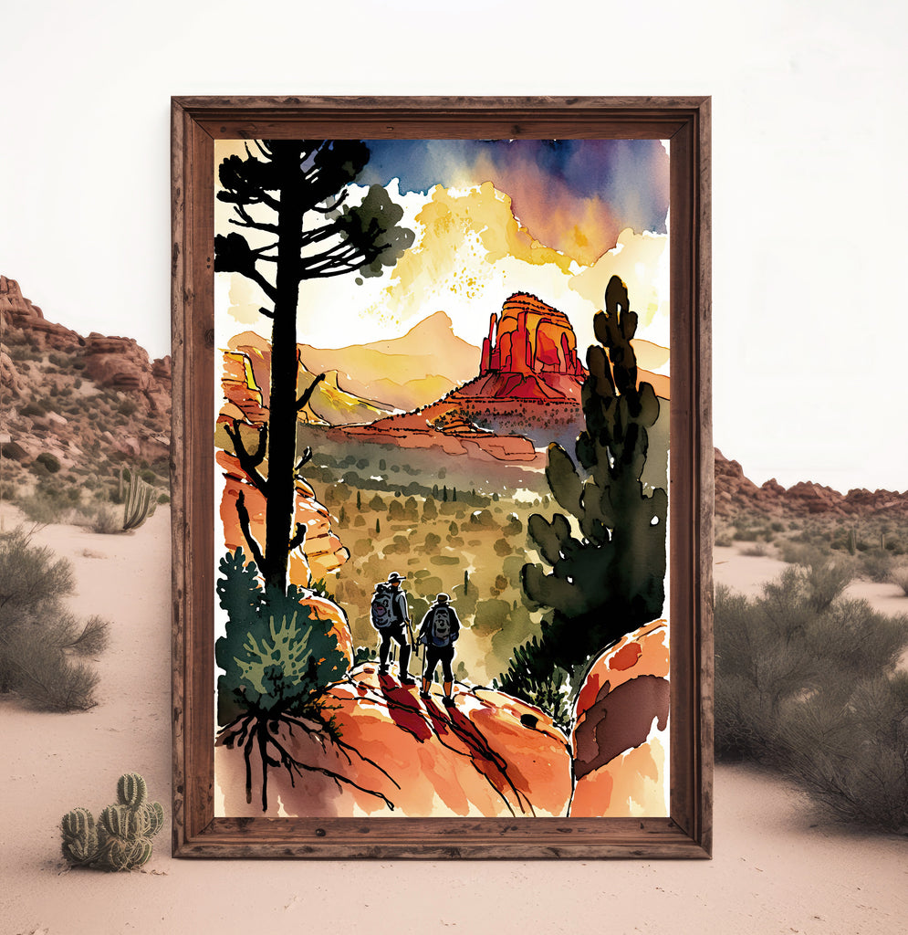 Watercolor Sedona Arizona Sunset Art Print Southwest Wall Art Landscape Gift Desert Home Western Decor