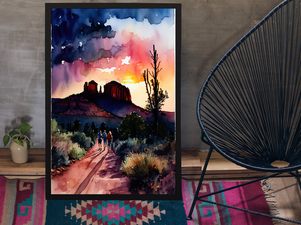 Watercolor Sedona Arizona Sunset Art Print Southwest Wall Art Landscape Gift Desert Home Western Decor