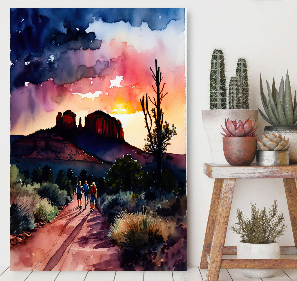 Watercolor Sedona Arizona Sunset Art Print Southwest Wall Art Landscape Gift Desert Home Western Decor