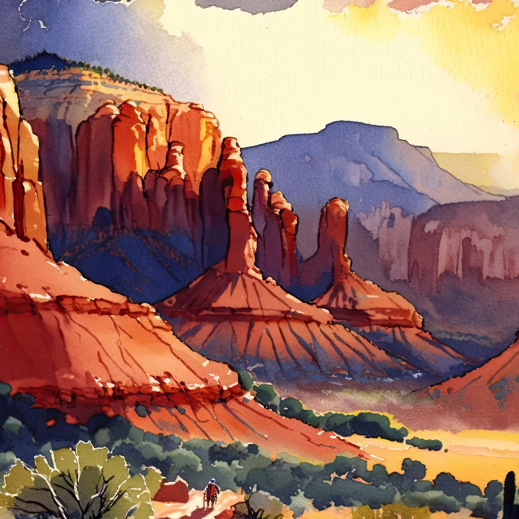 Watercolor Sedona Arizona Sunset Art Print Southwest Wall Art Landscape Gift Desert Home Western Decor