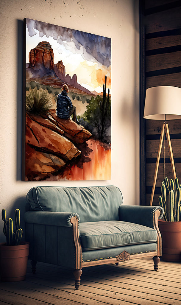 Watercolor Sedona Arizona Sunset Art Print Southwest Wall Art Landscape Gift Desert Home Western Decor