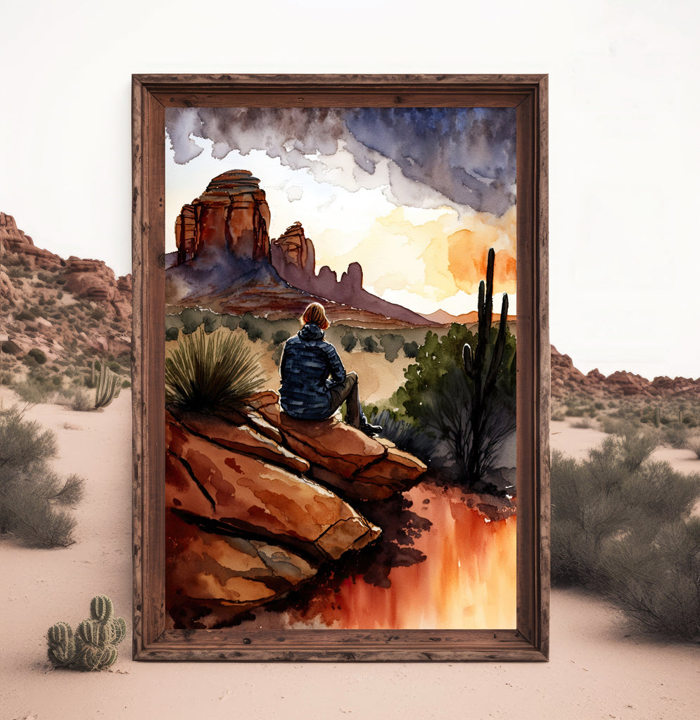 Watercolor Sedona Arizona Sunset Art Print Southwest Wall Art Landscape Gift Desert Home Western Decor