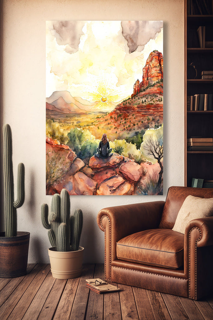 Watercolor Sedona Arizona Sunset Art Print Southwest Wall Art Landscape Gift Desert Home Western Decor